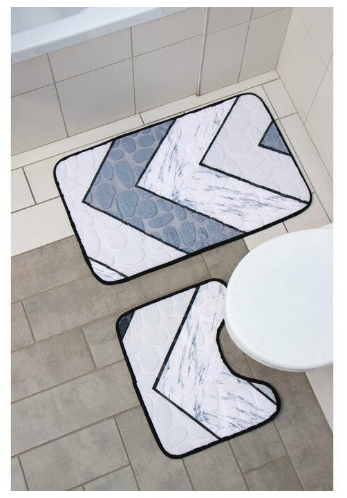 Набор ковриков для ванны и туалета Доляна «Галька геометрическая» 2 шт: 40×50 50×80 см цвет микс