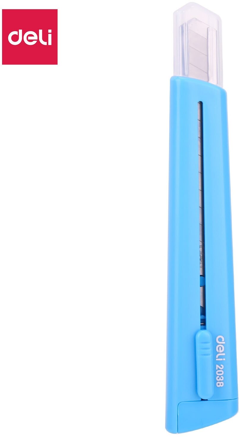 Нож канцелярский, ширина лезвия 9 мм, синий (E2038BLUE) DELI - фото №1