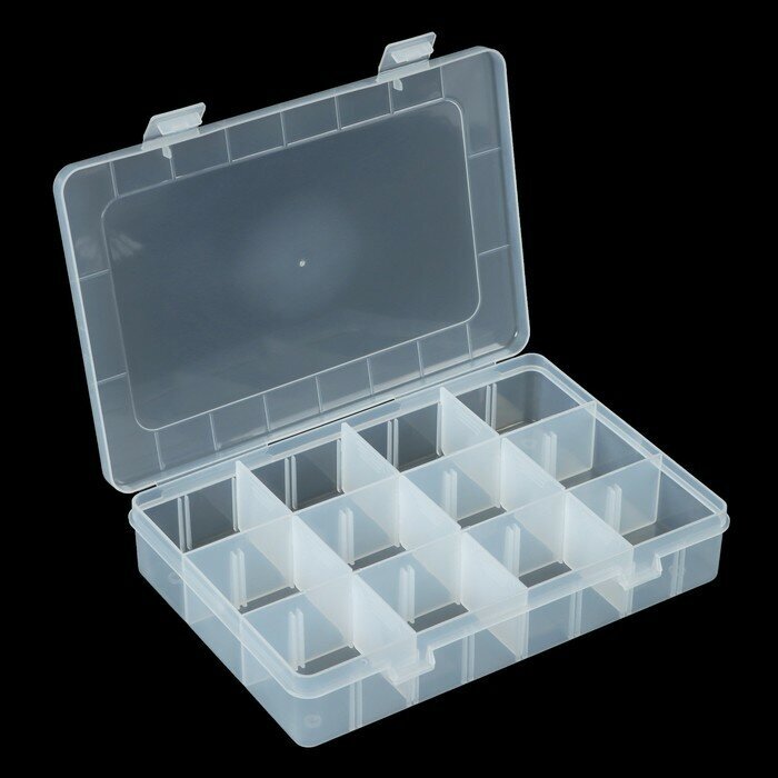 Коробка для рыболовных мелочей с регулируемыми ячейками К-63, цвет прозрачный, 19,5х13,5х4 см - фотография № 2