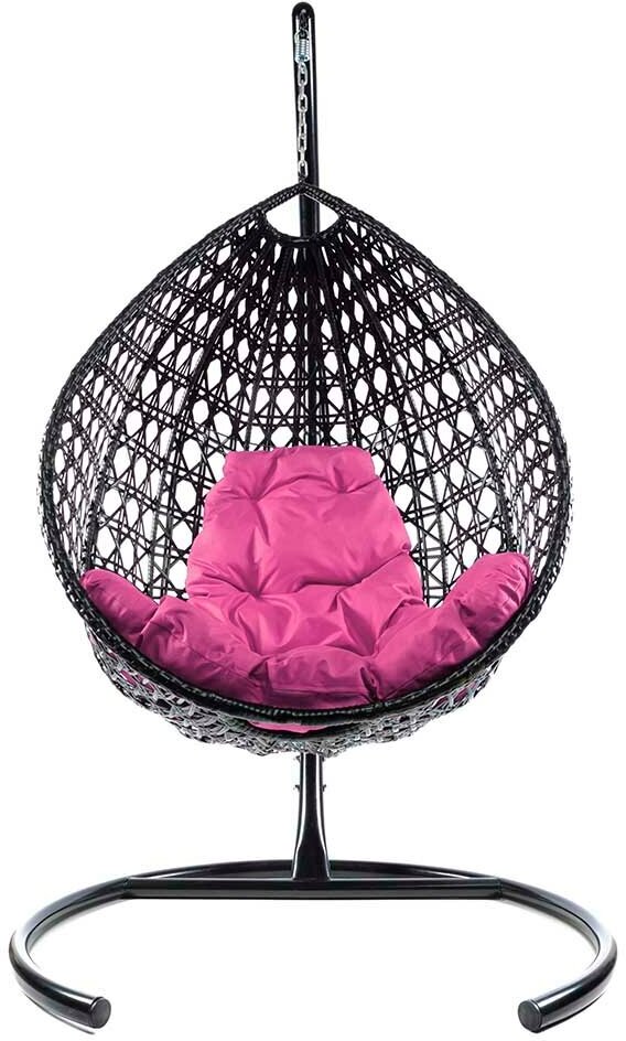 Подвесное кресло из ротанга "Капля Люкс" чёрное с розовой подушкой M-Group