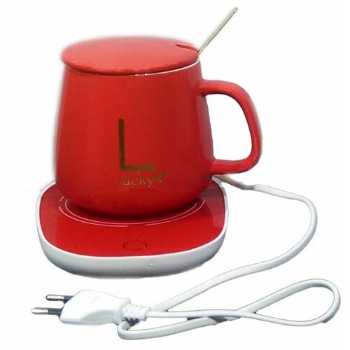 Кружка с подогревающей панелью от сети 220 В / Чашка для чая и кофе, цвет красный