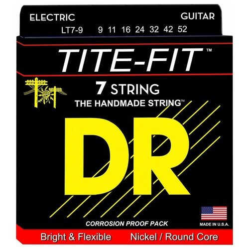 DR LT7-9 - струны для 7-струнной электрогитары, Калибр: 9-52, Серия: TITE-FIT, Обмотка: никелированая сталь, Покрытие: нет струны для электрогитар dr eh7 11 tite fit