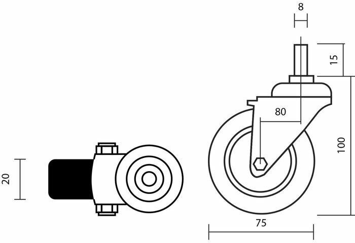 Колесо мебельное, d=75 мм, с футоркой, с фиксатором - фотография № 2