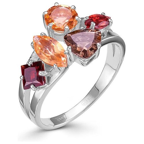 фото Алькор кольцо с гранатами, раухтопазом и цитринами из серебра 01-0395-0м42-00, размер 16