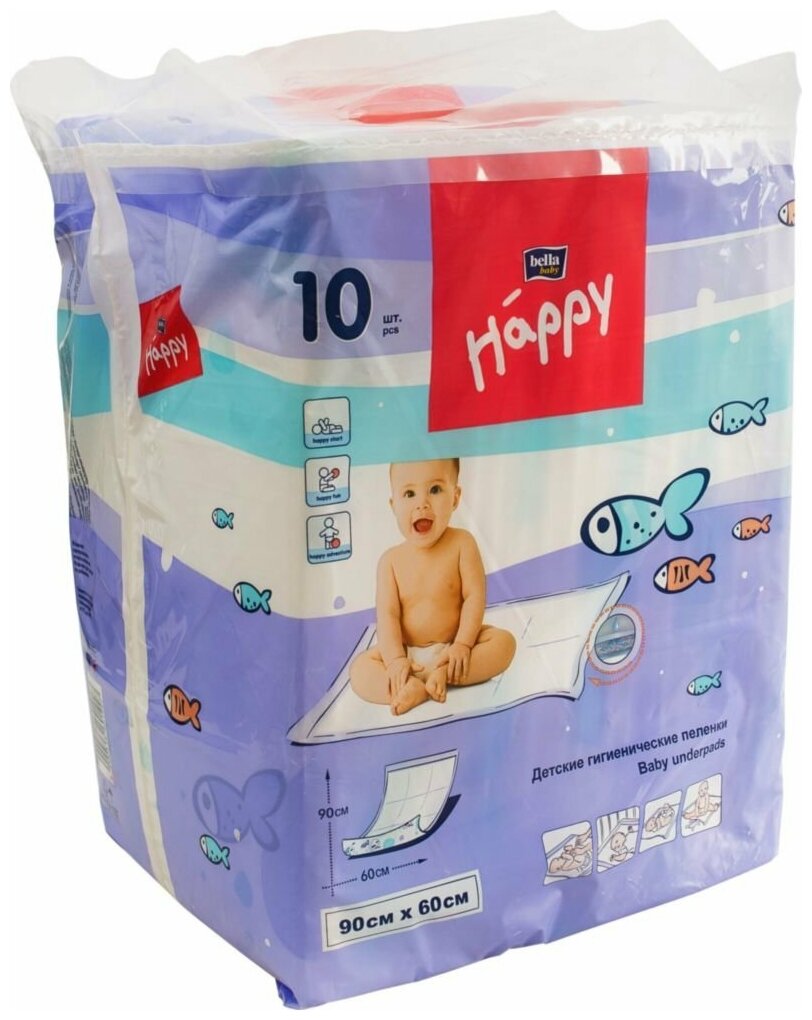 Одноразовая пеленка Bella Baby Happy 60x90 Мульти Защита, белый, 10 шт.