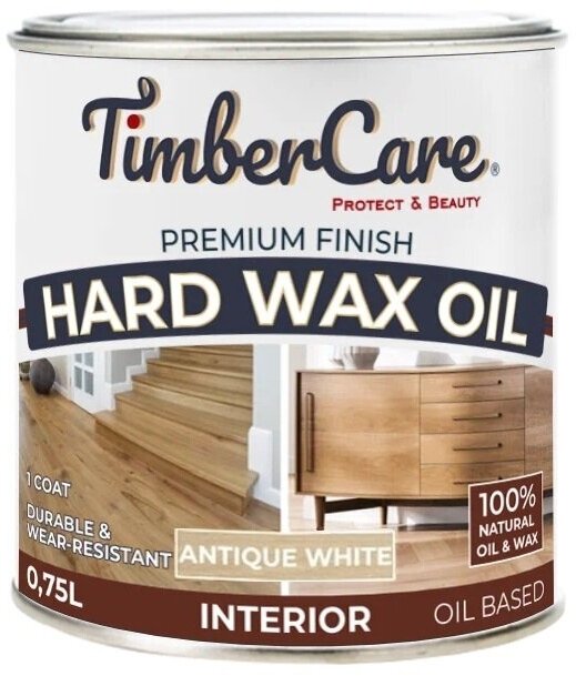 Защитное масло с твердым воском TimberCare Hard Wax Oil, античный белый, 0,75л