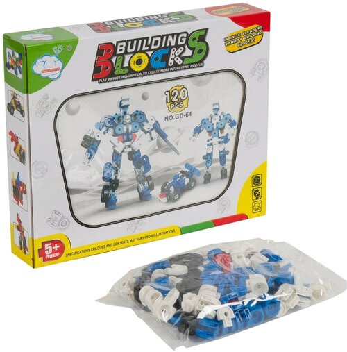 Конструктор Building Blocks пластм, 120 деталей, синий, BOX 28х22х4,5 см, арт. GD-64