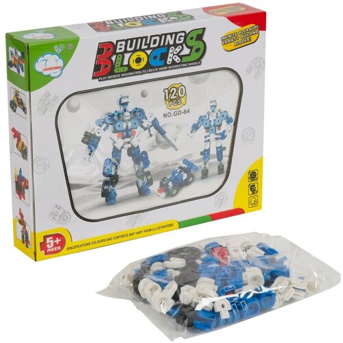 Конструктор Building Blocks пластм, 120 деталей, синий, BOX 28х22х4,5 см, арт. GD-64