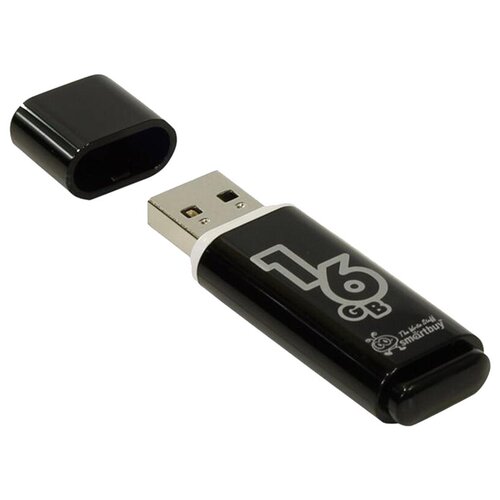 Память Smart Buy Glossy 16GB, USB 2.0 Flash Drive, черный комплект 2 шт память smart buy glossy 64gb usb 2 0 flash drive черный