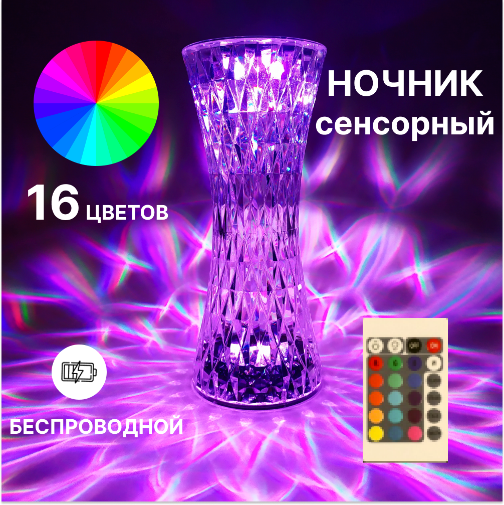 Уценка Светильник настольный светодиодный, ночник с пультом управления, 16 цветов, сенсорная прикроватная лампа