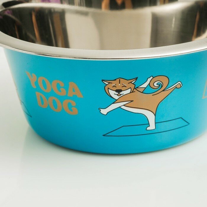 Миска стандартная "Пижон. Yoga Dog", 450 мл, синяя - фотография № 5