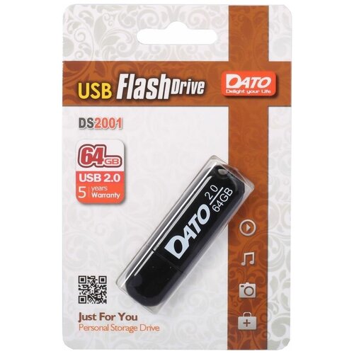 флешка dato ds7012 16 гб черный Флешка USB DATO DS2001 64ГБ, USB2.0, черный [ds2001-64g]
