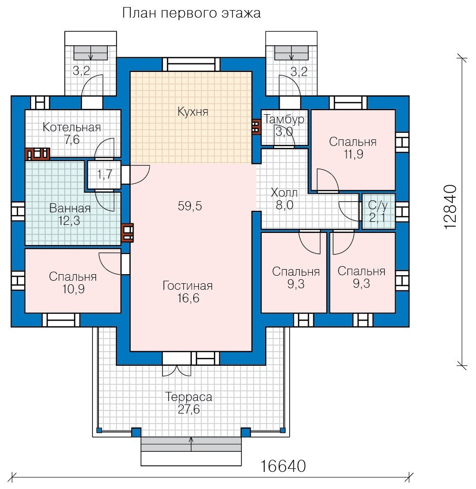 Проект кирпичного дома Catalog-Plans-40-62L (137,43кв.м, 16,64x12,84м, кирпич 440) - фотография № 2