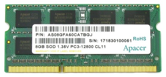 Память оперативная DDR3 Apacer 8GB PC12800 SODIMM (DV.08G2K.KAM)