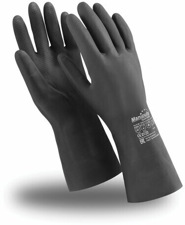 Перчатки неопреновые MANIPULA химопрен, хлопчатобумажное напыление, К80/Щ50, размер 10-10,5 (XL), черные, CG-973