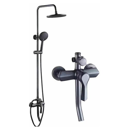 Душевая стойка Dikalan D9076-7 черная матовая с полкой