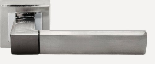 Изображение товара Ручка дверная Rucetti RAP 16-S SN/CP белый никель/хром, ручки для межкомнатных дверей на квадратной розетке комплект, фурнитура