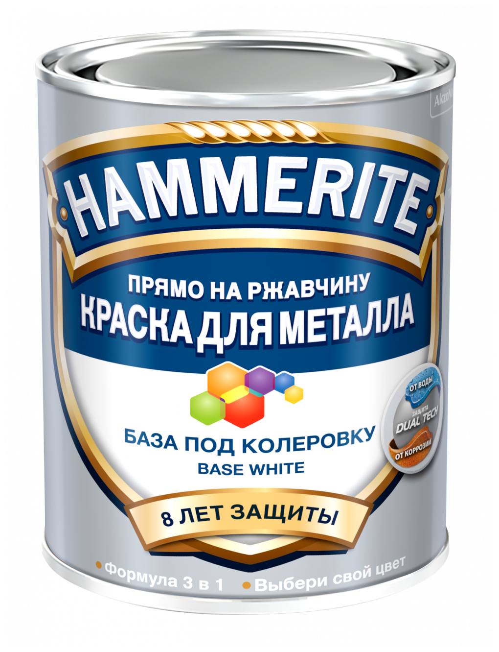 Hammerite эмаль прямо на ржавчину база под колеровку 8 лет защиты (белый 05 л)