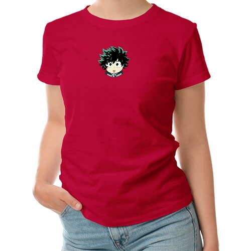 Женская футболка «мидория, аниме, деку, MHA, anime, Deku, midoriya» (XL, черный)