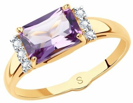 Кольцо Diamant online, золото, 585 проба, аметист, фианит