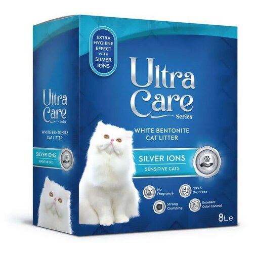 Ultra Care Silver Ions Sensitive гипоаллергенный комкующийся наполнитель для кошачьего туалета с ионами серебра