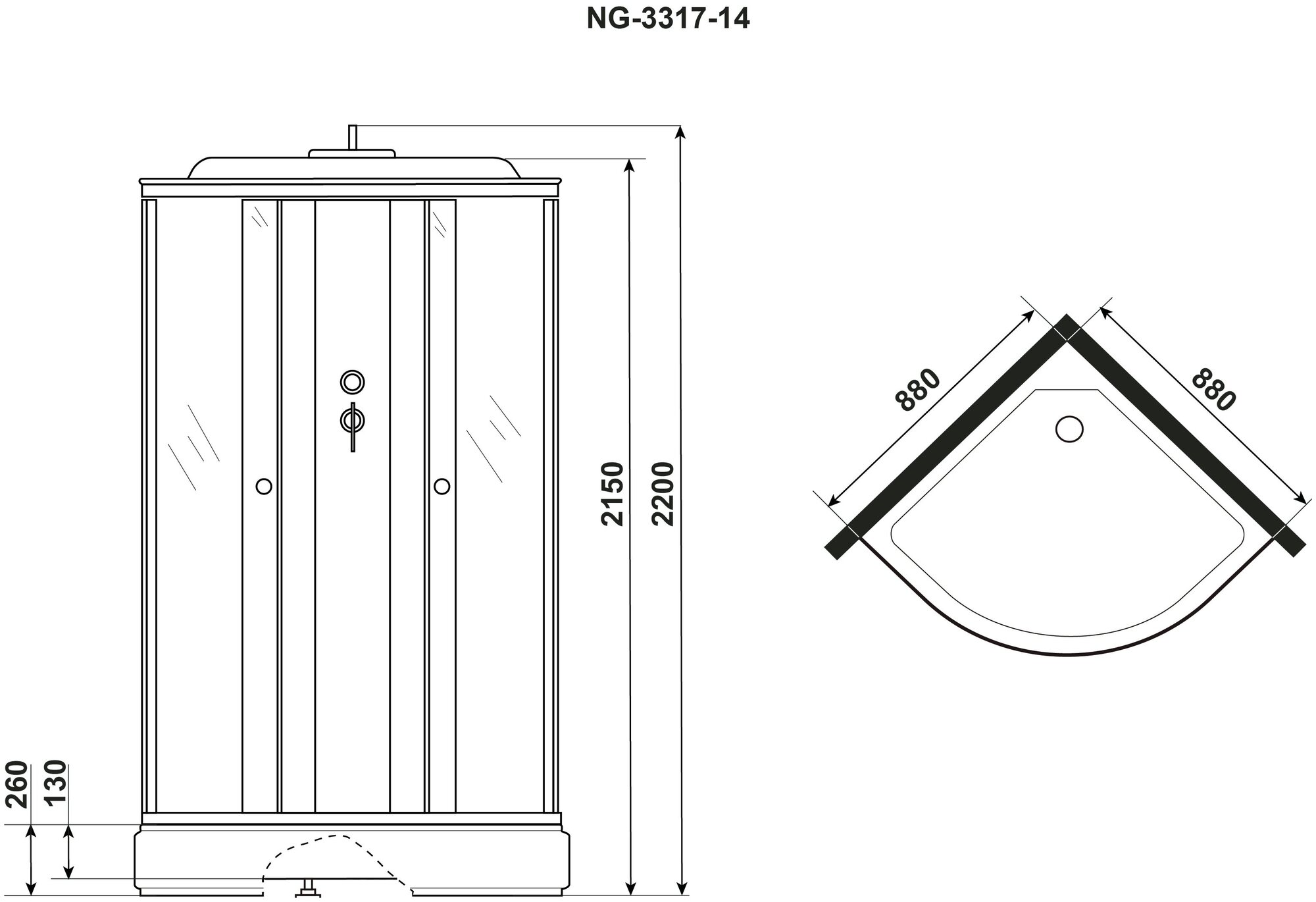 Кабина душевая NG- 3317-14 (900х900х2150) низкий поддон(26см) стекло матовое 4 места - фотография № 10