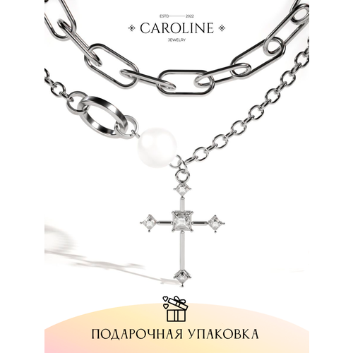 Колье Caroline Jewelry, кристалл, длина 45 см, серебряный