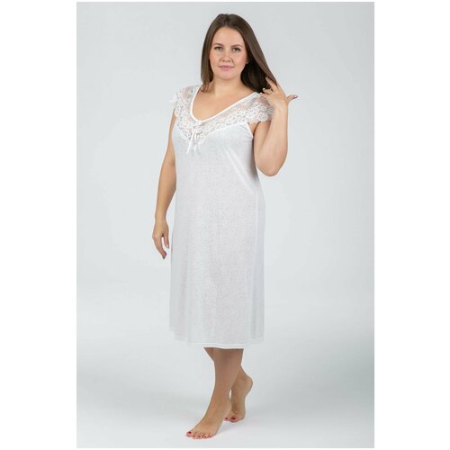 Ночная сорочка (Ночнушка) Белая, кружевная с декольте 18-302 р.54