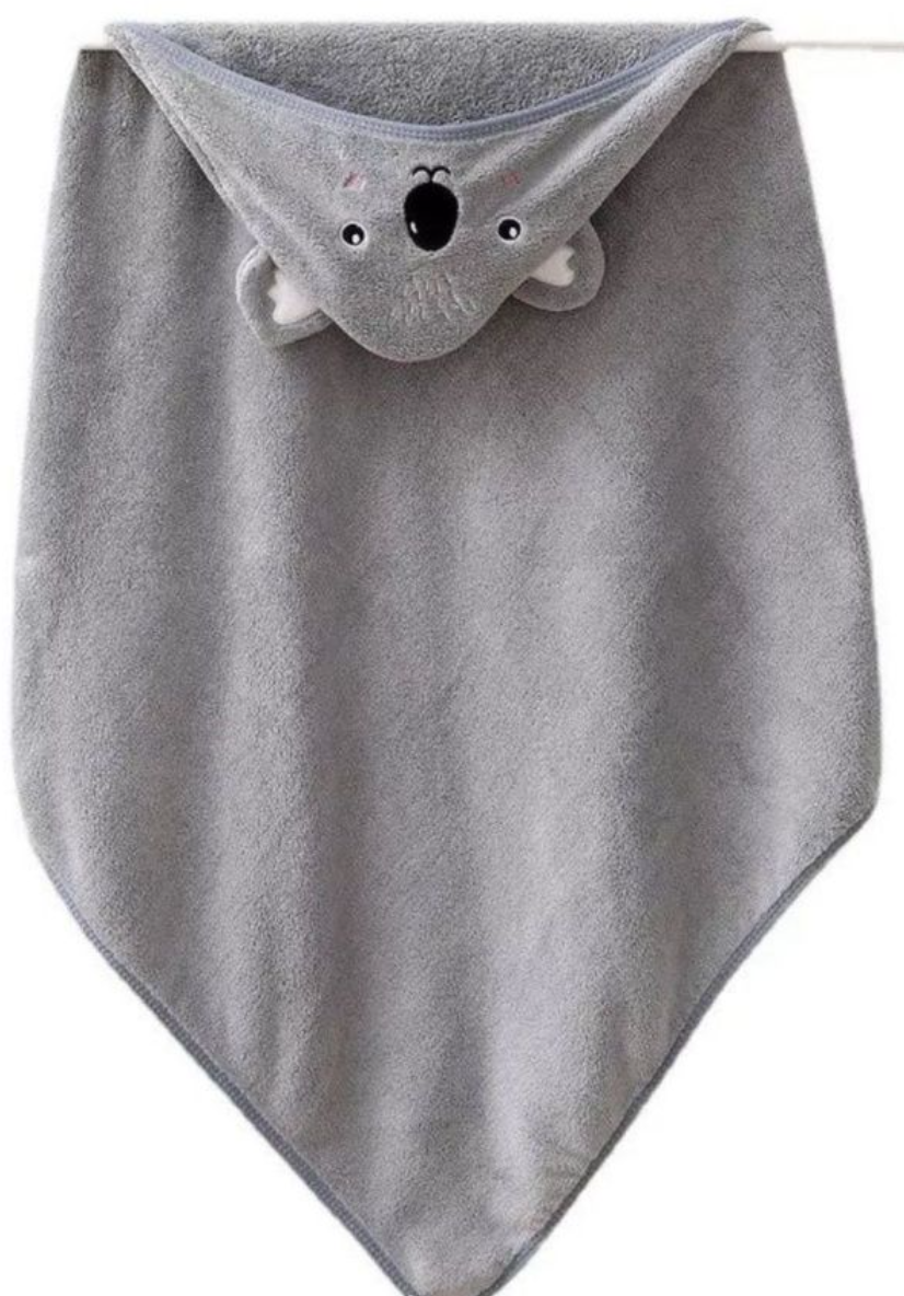 Детское полотенце уголок банное с капюшоном 80х80 см для малыша, темно-серый - фотография № 3