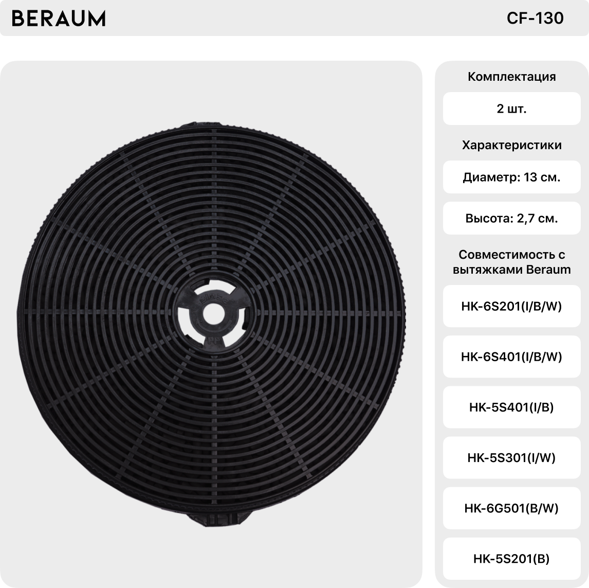 Угольный фильтр для вытяжки Beraum CF-130 - фотография № 2