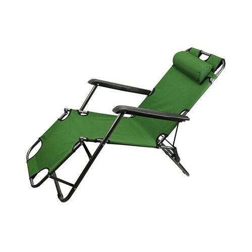 ДМ» Кресло- шезлонг складное 130х60х80см, сиденье 47х47см, металлический каркас, окрашенный, подголовник, подлокотники пластмассовые, полиэстер, зеленый