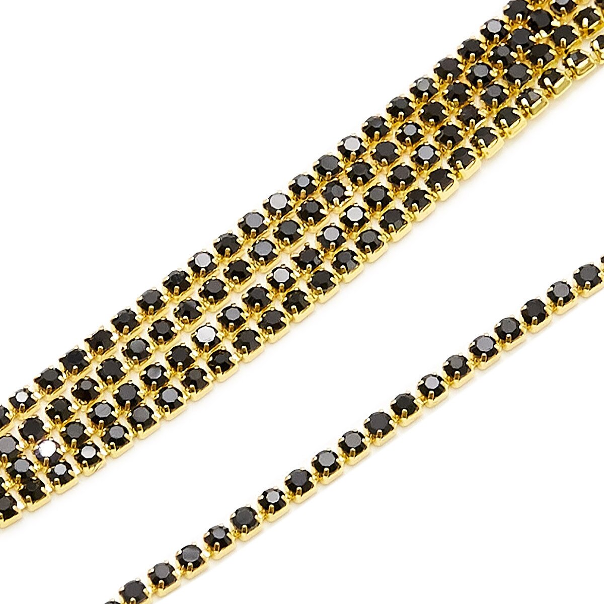 Стразы на цепочке черные 2 мм*914 м в золотом металле Айрис SS65