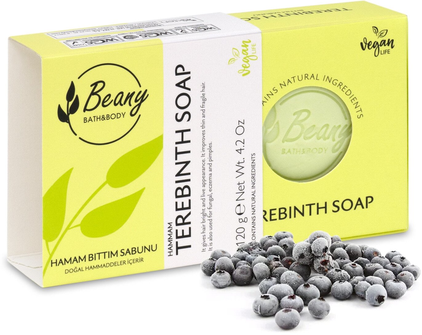 Мыло Beany твердое натуральное турецкое "Terebinth Extract Soap" с терпентинным маслом