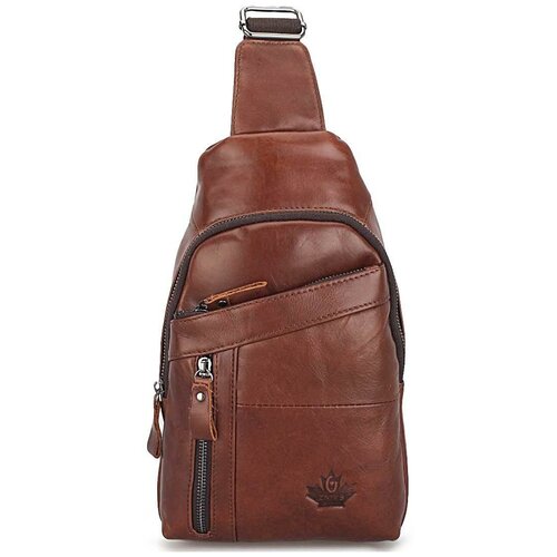 фото Однолямочный мужской рюкзак из натуральной кожи «эно» 1232 coffee znixs