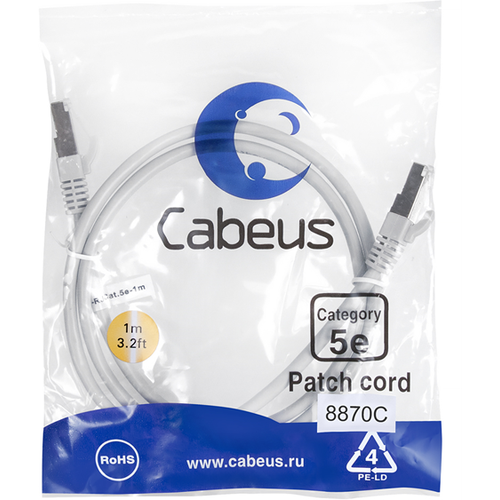 патч корд cabeus s ftp pc sstp rj45 cat 8 3m lszh категория 8 40g 2000 mhz 2xrj45 8p8c экранированный синий lszh 3 м Патч-корд Cabeus F/UTP PC-FTP-RJ45-Cat.5e-1m-LSZH категория 5е, 2xRJ45/8p8c, экранированный, серый, LSZH, 1м PC-FTP-RJ45-Cat.5e-1m-LSZH