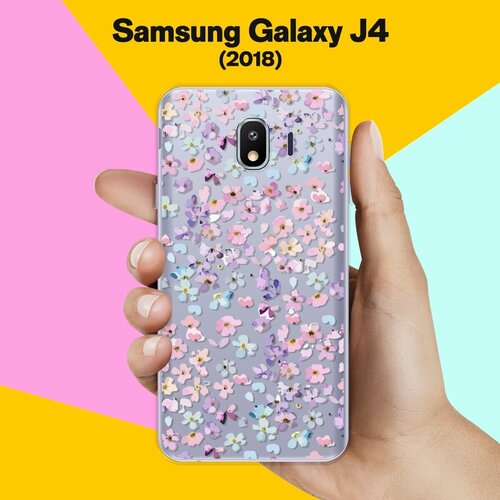 Силиконовый чехол на Samsung Galaxy J4 (2018) Розовые цветы / для Самсунг Галакси Джей 4 2018 силиконовый чехол на samsung galaxy j4 2018 елка для самсунг галакси джей 4 2018