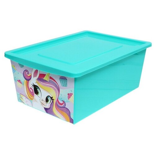 Ящик для игрушек с крышкой, «Радужные единорожки», объём 30 л, цвет бирюзовый ящик для игрушек с крышкой радужные единорожки объём 30 л цвет светло голубой