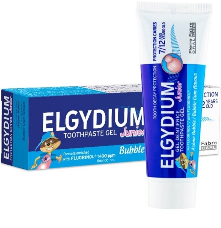 Зубная паста-гель Elgydium Защита от кариеса Junior Bubble Gum для взрослых и детей от 7 лет 50мл