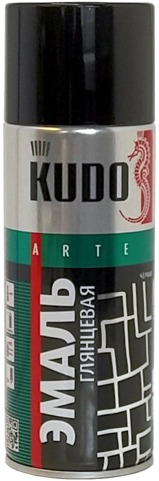 Эмаль KUDO универсальная 3P Technology, черный глянцевый RAL 9005, глянцевая, 520 мл, 1 шт.