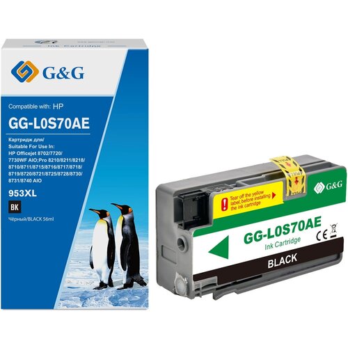 Картридж струйный G&G GG-L0S70AE №953XL черный (58мл) для HP OJ Pro 7740/8210/8218/8710/8715 картридж струйный profiline pl l0s70ae n953xl чер для hp oj pro 7720 8720