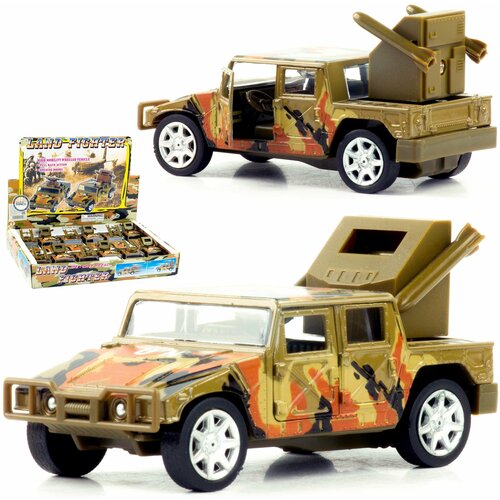 Машинка металлическая 1:32 Военный Hummer H1 UN 921-1, 12 см. Land Fighter, инерционная, свет, звук / Зеленый машинка металлическая 1 32 военный hummer h1 un 921 1 12 см land fighter инерционная свет звук зеленый