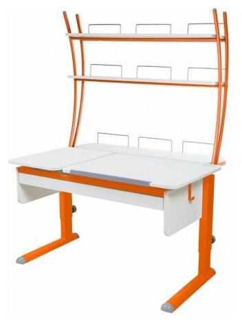 Стол детский Астек-Элара Твин-2 с ящиком и с надстройкой 115x57,5 см белый/белый/оранжевый