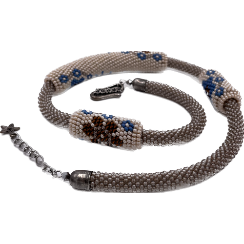 Колье Королевство Птички & Бабочки, бисер, длина 46 см, серый, голубой