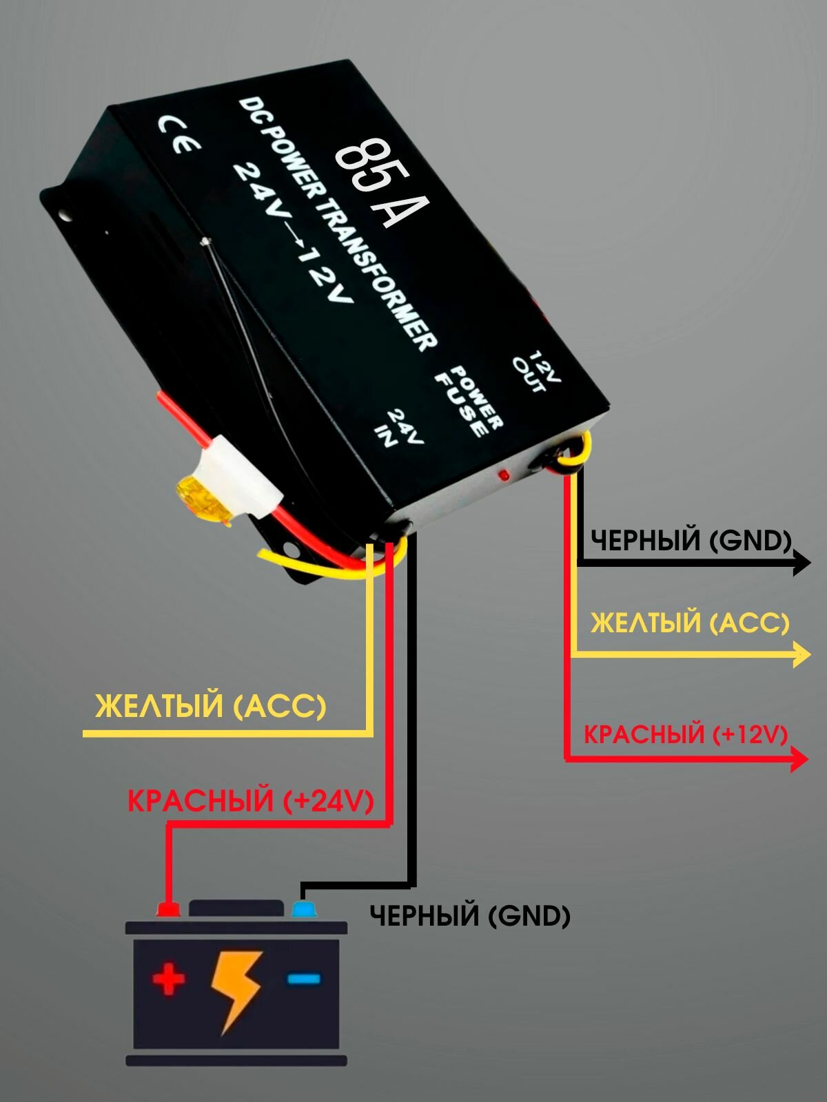 Автомобильный инвертор 85A 960Вт MyLatso преобразователь напряжения 24 Вольта в 12 Вольт