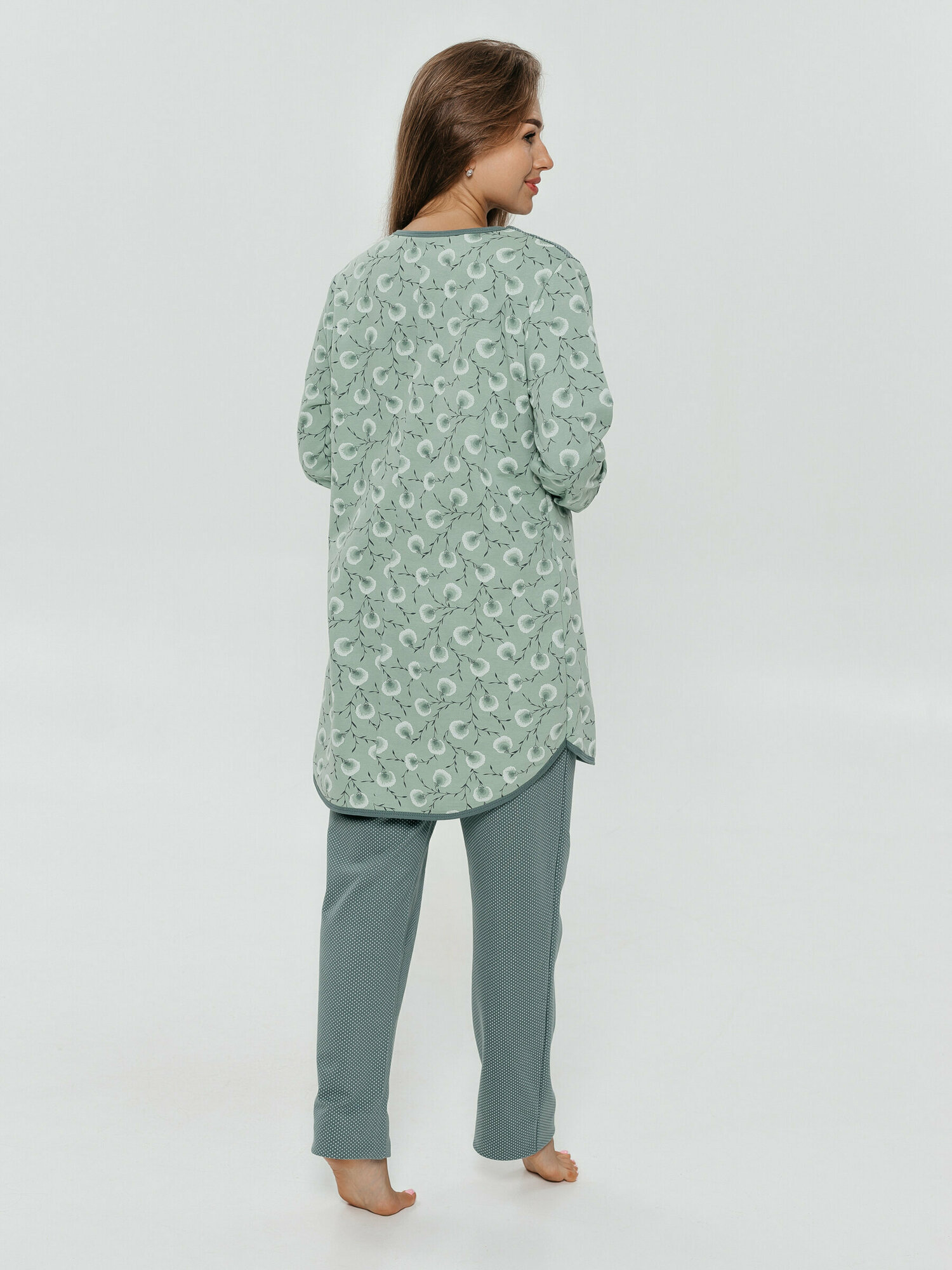 Пижама LOVETEX.STORE, рубашка, брюки, длинный рукав, трикотажная, утепленная, пояс на резинке, размер 60, зеленый - фотография № 5