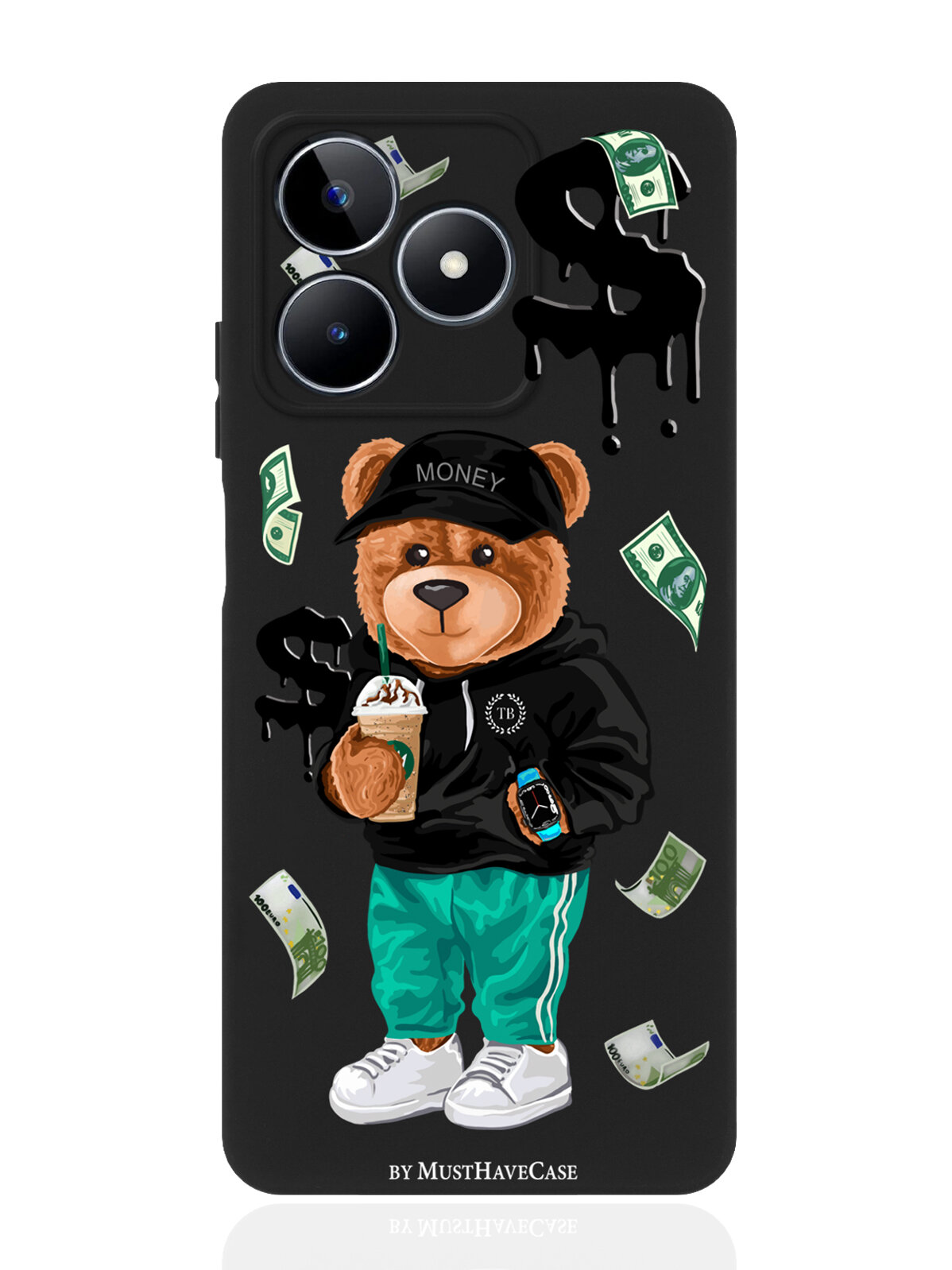 Чехол для смартфона Realme C53/ Narzo N53 черный силиконовый Tony Bear/ Мишка Тони