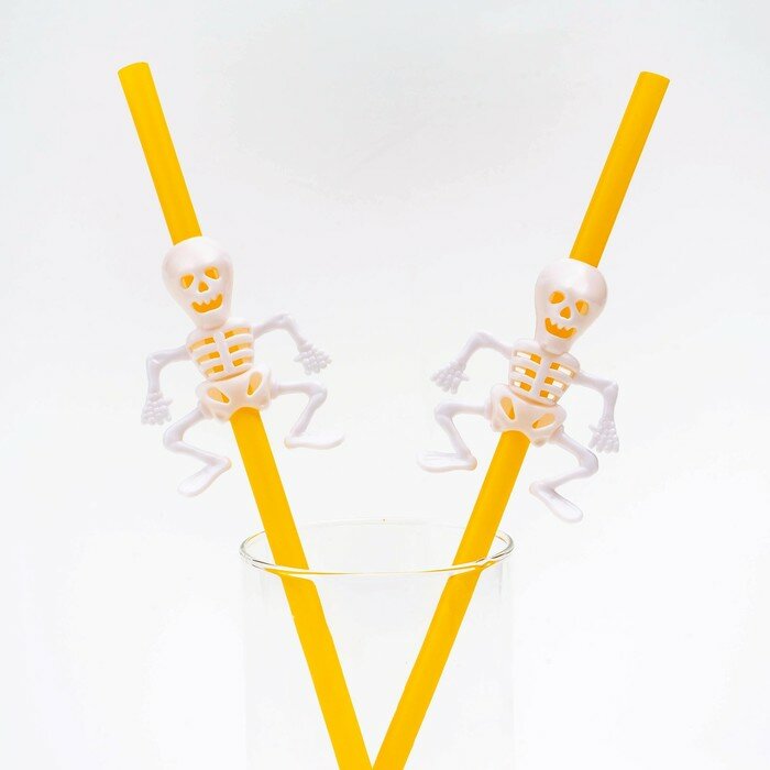 Трубочки для коктейля «Скелет», цвет оранжевый, набор 5 шт. - фотография № 2