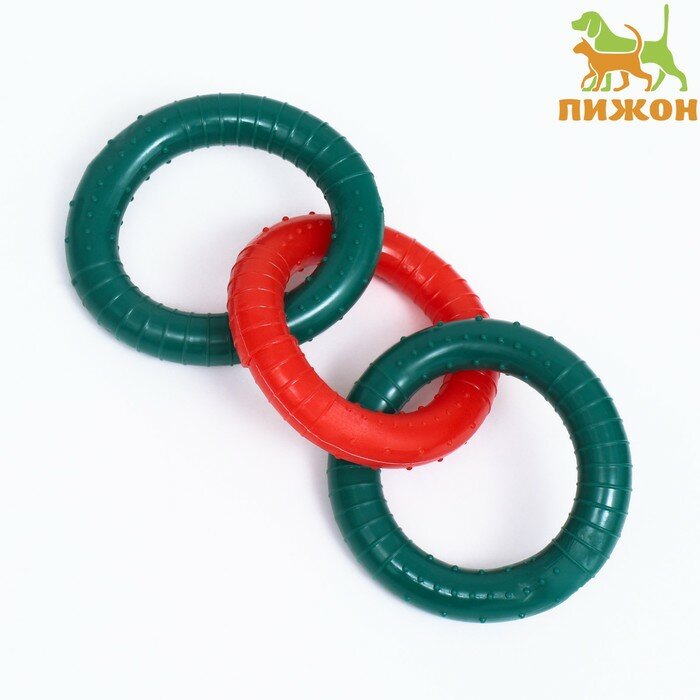 Пижон Игрушка жевательная "Всегда вместе!", TPR, 3 кольца по 8 см, зелёная/оранжевая