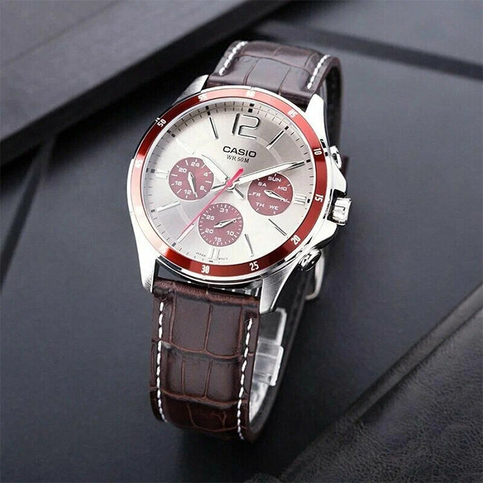Наручные часы CASIO Collection, коричневый, бордовый, серебряный, золотой — фото 1