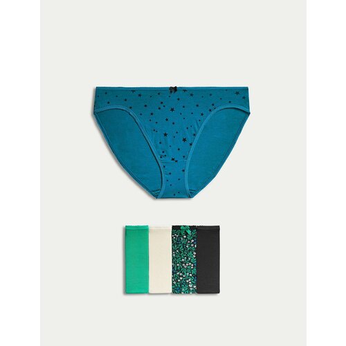 Трусы MARKS & SPENCER 5pk Cotton Lycra High Leg Knickers Turquoise Mix, размер UK8, мультиколор